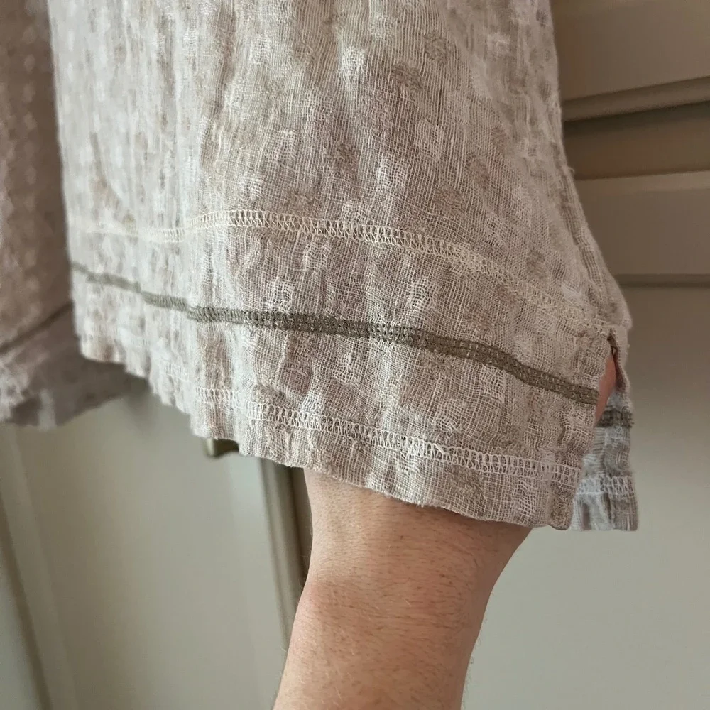 FLAX Oatmeal Linen Textured Tunic Top Scoop Neck Short Sleeve Size large - Picture 4 of 6